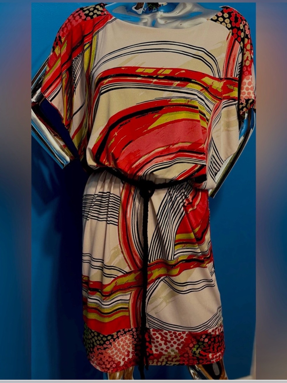 Signature by Sangria Multi-Color Abstract Art MIDI Dress M